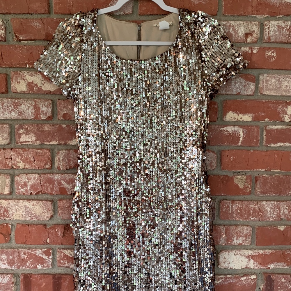 Gold Scoop Neck Mini Glitter Dress